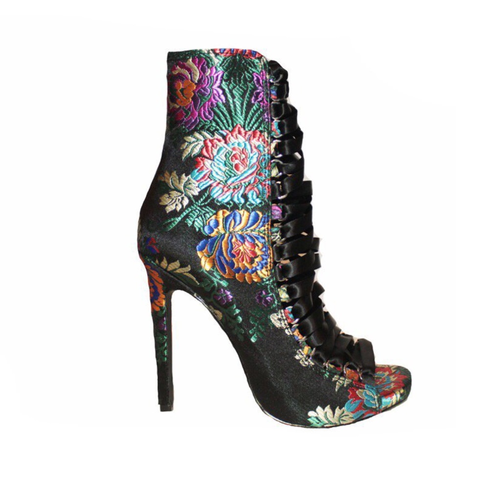 Black Botanical Heels